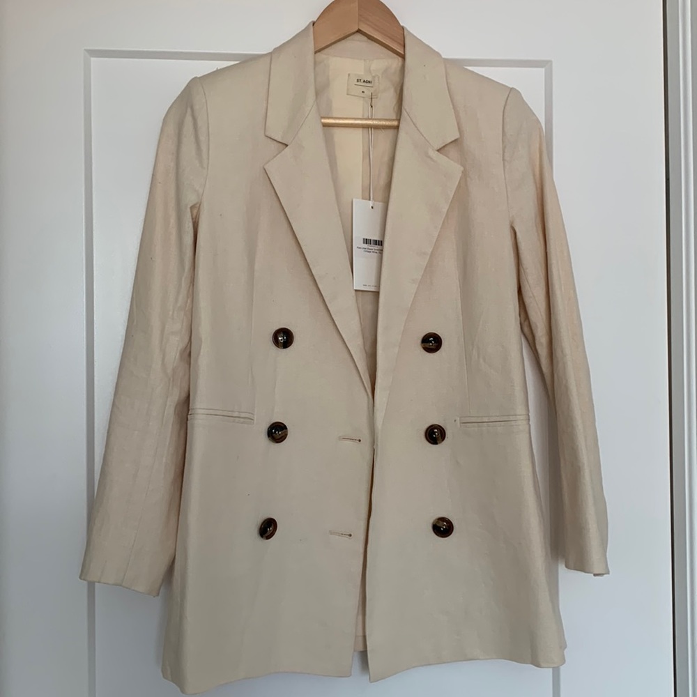 St. Agni double breasted linen ecru blazer NWT